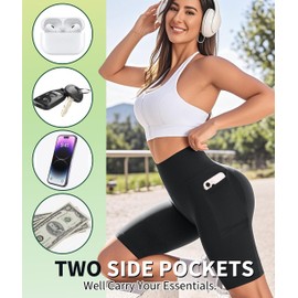 NEW YOUNG - Pantalones cortos para mujer con bolsillos, 5 pulgadas/8 pulgadas, cintura alta, control de abdomen, entrenamiento, gimnasio, correr, yoga