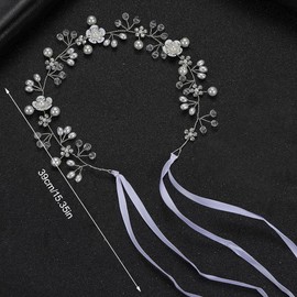 UEIOAVL Hair Bands for Women, 1 Piece Hair Band for Flower Girl Wedding Pearl Hair Band Princess Flower Headband Tiara for Wedding Bridal Bridesmaids Ladies Girls Flower Girl (Silver)