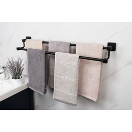 TocTen Double Bath Towel Bar - Thicken SUS304 Stainless Steel Towel Rack for Bathroom, Bathroom Accessories Double Towel Rod Heavy Duty Wall Mounted Square Towel Holder (Matte Black,30 INCH)