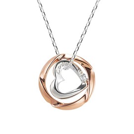 Lovers Scene Women's Pendant Necklace with Choice of Birthstone Diamond Heart & Circle Motif Silver, Diamond Stone Silver, Diamond