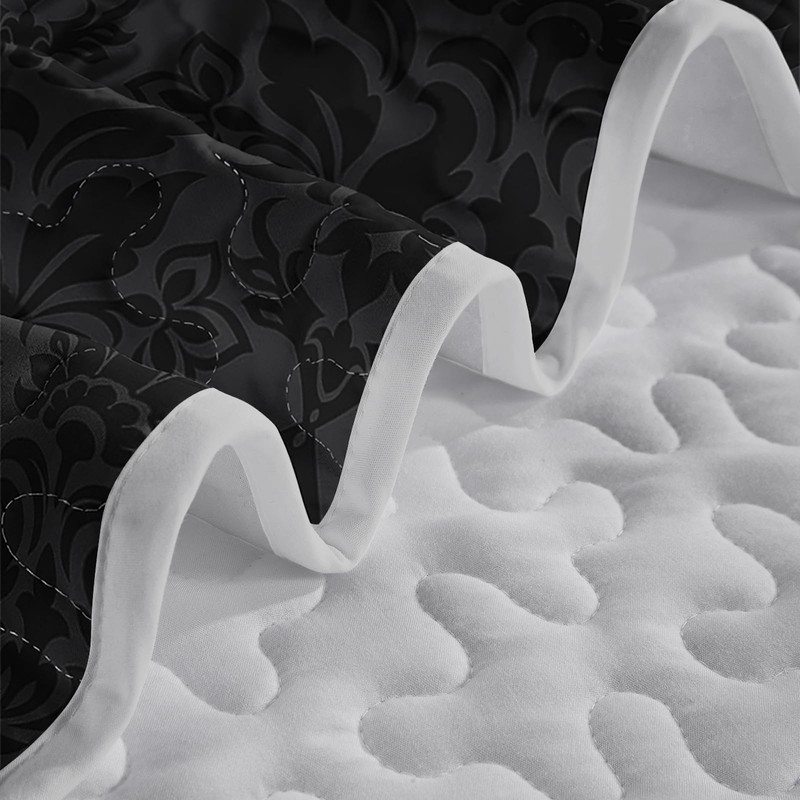 Axolotl Black Damask Quilt Set King Size,Dark Gothic Bedspread Coverlet