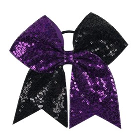 ZOONAI 2Pcs Women Teen Girls Large Sequins Hair Bows Elastic Big Hair Bow Hair Accessories Ponytail Holder Hair Tie (Purple Black)