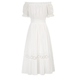 SCARLET DARKNESS SCARLET DARKNESS Women Summer Vintage Renaissance Dress Short Sleeve Cotton Flowy Victorian Dresses White S