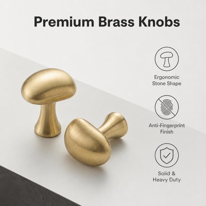 1 Pack Solid Brass Brushed Cabinet Hook Drawer Pull Knob