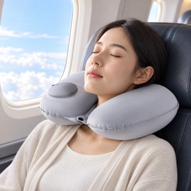 Inflatable Travel Neck Pillow – U-Shaped Portable Airplane Pillow with Foldable Compact Design for Travel, Camping and Long Journeys
