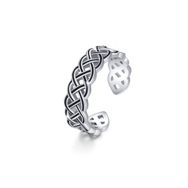 Celtic Knot Rings Men, 925 Sterling Silver Celtic Knot Adjustable Open Ring for Women Celtic Jewellery Punk Rings Valentine's Day Celtic Thumb Ring Girls Spiral Braided Ring, Sterling Silver
