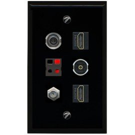 RiteAV 3.5mm Coax 2 HDMI Speaker TOSLINK Flat/Solid Wall Plate [Black]