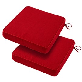 BLSTISCEN 18"x18"x3" Outdoor Square Corner Chair Cushions with Ties Set of 2, Water&Fade Resistant Thick Seat Cushion Pads for Garden Patio Dining Porch Furniture - Red