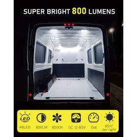 MERTTURM 48 LED Interior Lighting Car, Super Bright 800 LM 12 V LED Car Interior Lighting with Switch, 6000 K White Light for Motorhomes, Trucks, Vans, Caravans, Boats (Pack of 2)