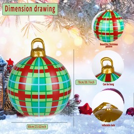 Christmas Inflatable Ball,60cm Christmas Decorated Ball Christmas Outdoor Decorated Ball Large Christmas Hanging Ball Christmas Ornament for Xmas Holiday Wedding Festival Party Yard Decor (Green)