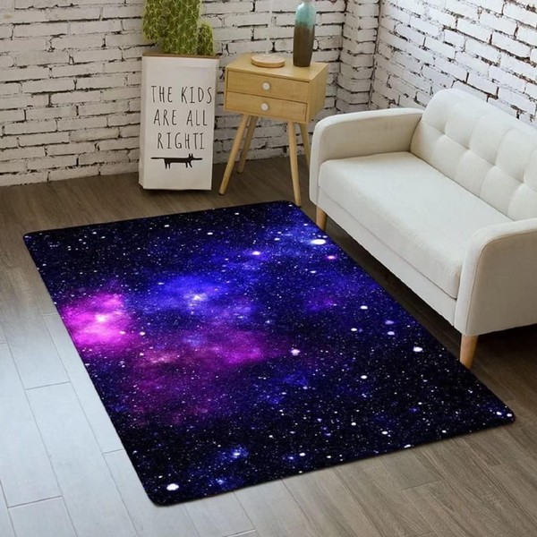 Blue Purple Galaxy Starry Sky Area Rug Large for Bedroom
