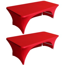 Eurmax USA Spandex Table Cover - 5 ft. Fitted, 30+ Colors Polyester Tablecloth - Stretch Spandex Table Toppers, 5 FT Open Back (Red, 2 Pack)