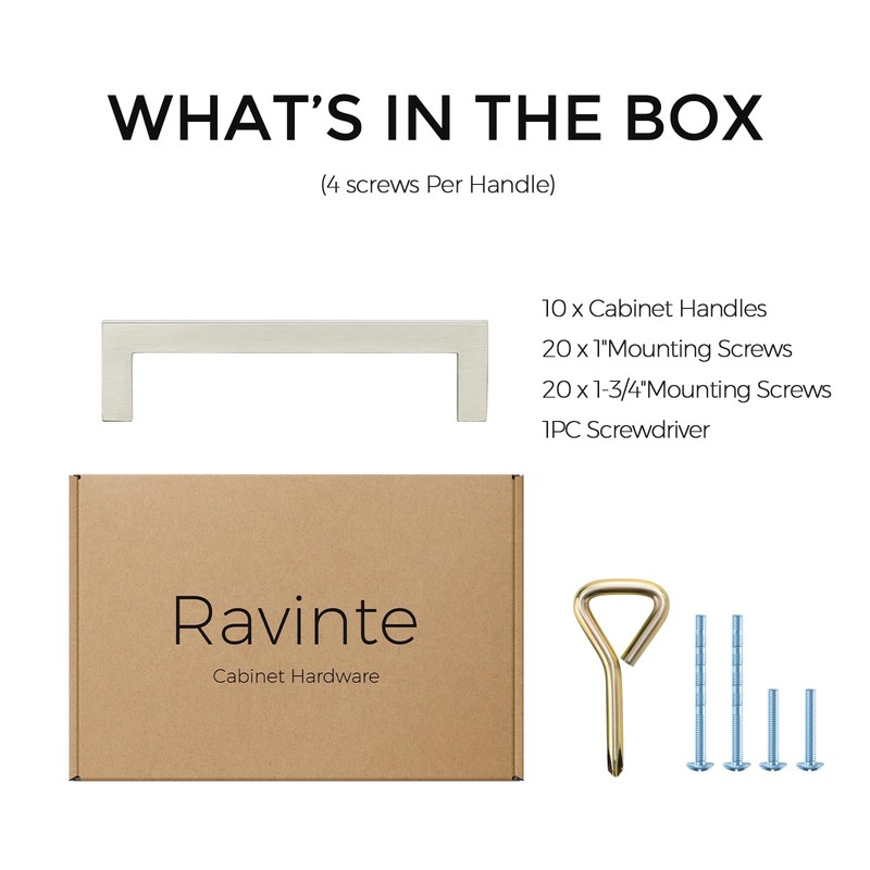 Ravinte 10 Pack Solid Kitchen Cabinet Handles Brushed Nickel Slim