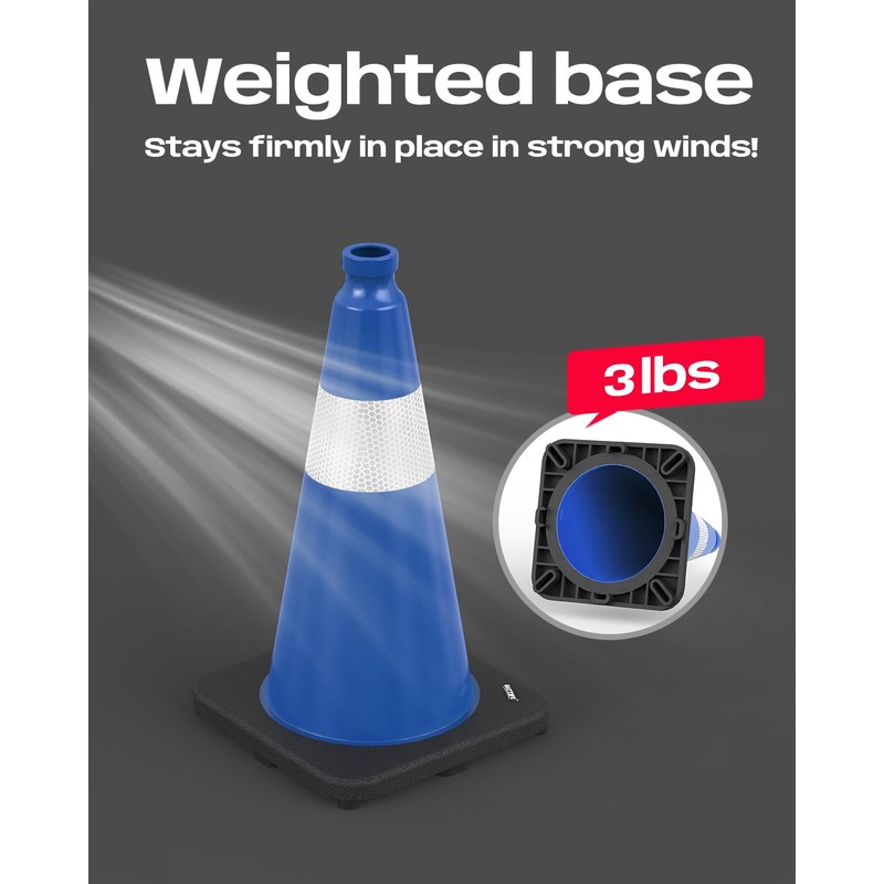 BATTIFE 4 Pack 18 Inch Traffic Cones, PVC Blue Cone,