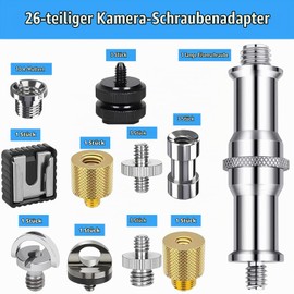 Nizirioo 26 Piece Camera Screw: 1/4 Inch to 3/8 Inch Threaded Screw Camera Screws Adapter Set Inch Screws Camera Tripod Thread Stainless Steel Material for Tripod, Monopod, Ball Head