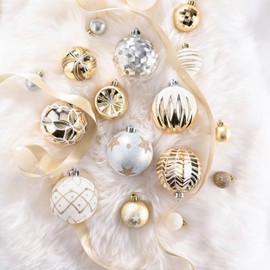 Valery Madelyn Christmas Baubles 16 Pieces 8 cm Plastic Christmas Tree Baubles Set Christmas Tree Decoration for Christmas Tree Decoration Christmas Decoration Home Decoration Elegant Theme Gold White