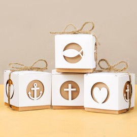 BETESSIN Guest Gift Communion Box 5 x 5 x 5 cm – Pack of 50 Confirmation Gift Box with Christian Motifs – Christening Gift Box Small – Party Favours Packaging for Wedding, Confirmation and much more