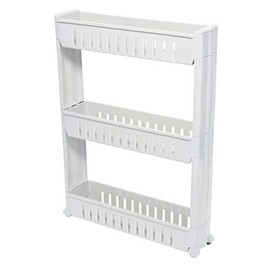 Simplify 22983-WHITE 3 Tier Slim Slide Out Storage Cart in White, Shelf Tower, Fits, Cabinets. for Small Space Living, Laundry Rooms, Kitchens, Offices
