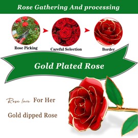 Gold Dipped Rose 24K Gold Rose-Fovever Real Long Stem 24K Golden Rose,Exquisite Romantic Gifts for Women Wife and Her Valentine's Day Birthday Anniversary Mother's Day