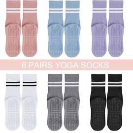 6 PCS Pilates Socks Yoga Socks with Grips for Women Non Slip Athletic Crew Socks for Ballet Dance Workout Fitness Running Pregnant Elder