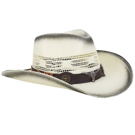 Livingston Men & Women's Woven Straw Cowboy Hat w/Hat Band Decor Cowgirl Western Hats for Women, Bull Ivory