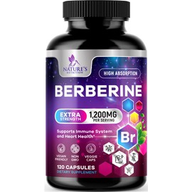 Berberine Supplement 1200mg - High Absorption Berberine HCL Capsules Supplement for Heart Health & Immune Support, Plant Based, Gluten-Free, Vegan, Non-GMO Pills, Bottled in USA - 120 Veggie Capsules