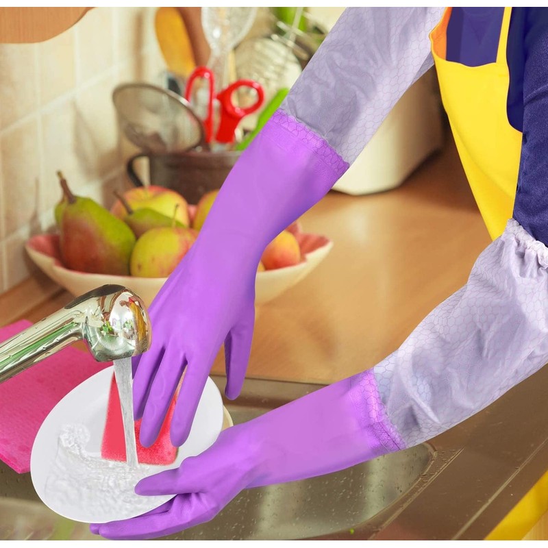 Elgood Deluxe-Waschhandschuhe mit latexfrei, lange Bündchen, Baumwollfutter, Reinigungshandschuhe, 2 Paar