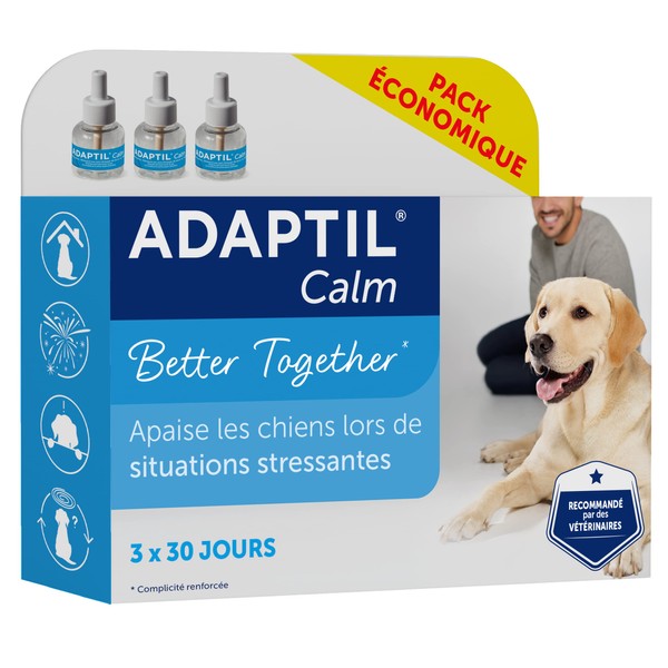 ADAPTIL Calm - Pack of 3 Refills for Anti-Stress Diffuser for Dogs - Natural Mode of Action - Works for 3 x 30 Days - No Drowsiness - Made in France (3 Refills)
