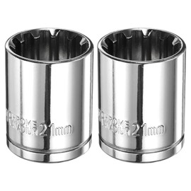 HARFINGTON 2pcs 12 Point Socket 1/2" Drive by 21mm Metric Shallow Socket Chrome Vanadium Steel 12-Point Standard Sockets Mechanic Hand Tool for Car Repair Mechanical Maintenance Home Use