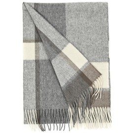 Bliss Leather Long Scarf, Plain, Checked, Thick, 100% Cashmere Made from Inner Mongolia, plaid grey