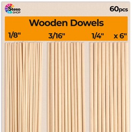 Wooden Dowel Rods - 6 inch Dowel Rod 1/4-3/16-1/8 Dowels - Different Rods - Craft Sticks Assortiment- Round Dowels Variety - Hardwood Dowel Rod for Crafting…