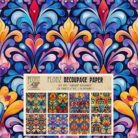 Decoupage Paper Pack (24 sheets 6"x6") Vibrant Elegance: Art Nouveau Flourishes in Radiant Colors and Intricate Designs for Creative Projects # Vintage Styled Paper for Craft and Scrapbooking