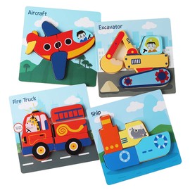 Wooden Jigsaw Puzzles for Toddlers, 4Pcs Means of Transport Puzzle Jigsaw Set Early Learning Baby Kids Educational Toys Gifts for 1/2 / 3/4 Year Old for Boys Girls Children - Best Gift