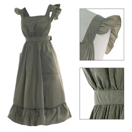 Vibsion Vintage Ruffle Apron for Women Colonial Pioneer Pinafore Apron Cross Back Garden Cooking Aprons with Pockets