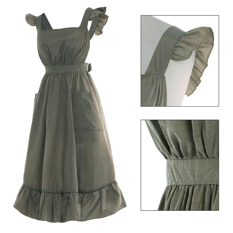 Vibsion Vintage Ruffle Apron for Women Colonial Pioneer Pinafore Apron