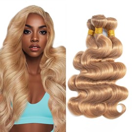 KODRHAR Body Wave Curly Honey Blonde Wave Human # 27 Braided Hair 100g Bundle/Pack 20 22 24 Loose Double Hair Curtain Bundle for Weaving Weft Human Braids Suitable for Bohemian Braids Body Wave
