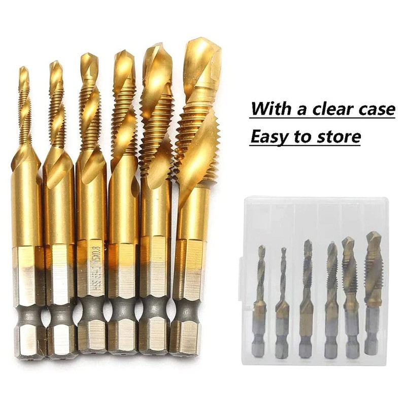 Bestgle 6 Packs Hex Shank Titanium Coated Countersink Tap Drill