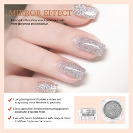 Dynaeuty Holographic Nail Powder Set, 12 Colors Diamond Glitter Dust for Nails, Black Pink Purple Green