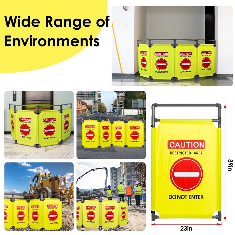 4 Panels Safety Barricade,7.8 FT Foldable Security Sign Barrier,Heavy Duty
