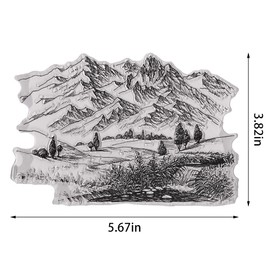 Threetols Mountain Background Clear Stamps for Card Making, Tree Clear Rubber Stamps Scenry Stamps for Holiday Card Making Decor DIY Scrapbooking Transparent Album Decor Paper Craft