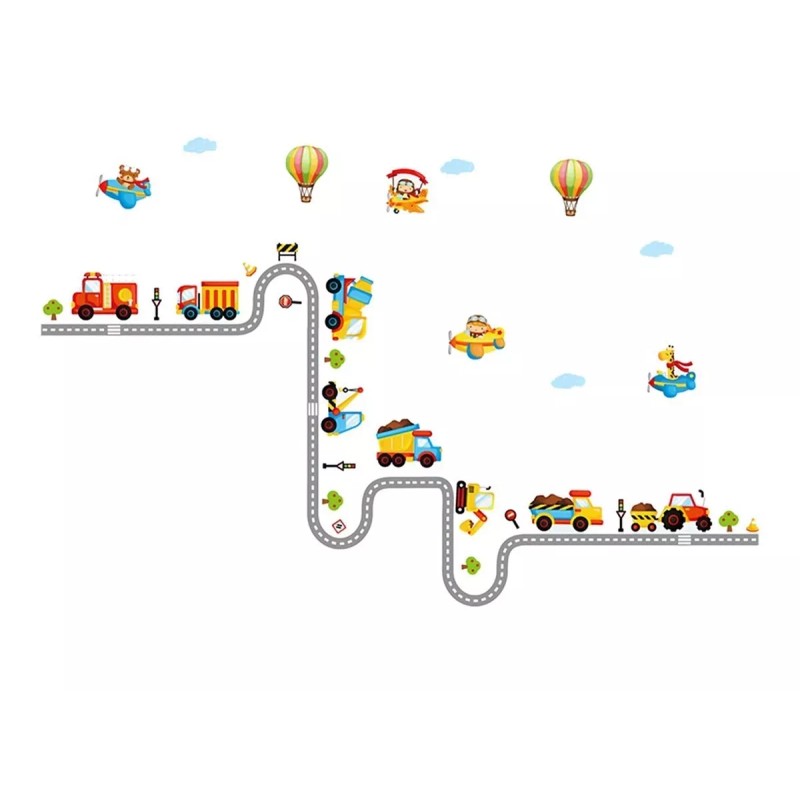 DaraBaby Vinil Decorativo Infantil Pista Autos Camiones Aviones Sala