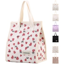 TELLUMO Corduroy Lunch Bag for Women Men Cute Lunch Bag Insulated Lunch Box with Large Capacity (7.5L) Reusable Lunchbag for Work, Picnic, Beach or Travel (S- Corduroy Love)