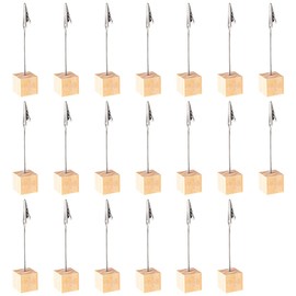 Pack of 20 Wooden Photo Holders with Clips Photo Stand Postcard Holder Stand Crocodile Clip Memo Clip Holder Note Holder with Pine Base for Office, Wedding, Home Decoration, Table Decoration, Party