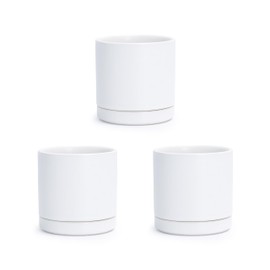D'vine Dev Set of 3 Plants Pots, 3.5 Inch Ceramic Planter Pot for Plants with Drainage Hole and Saucer, White, 94-N-A-1