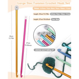 Reessy 32Pcs Tunisian Crochet Hooks Set, 6.5mm-11mm Long Crochet Hook Set, Metal Afghan Crochet Hooks Set for Blankets Afghan Knitting Large Tunisian Crochet Projects