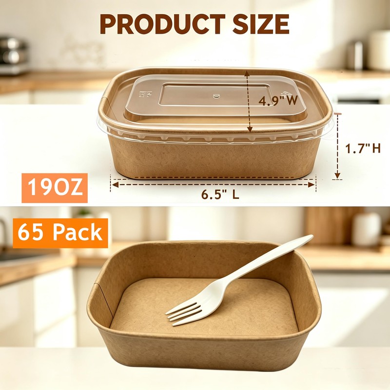 65 Pack 19oz Kraft Paper Snack Bowls with Lid, Disposable
