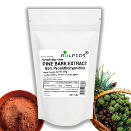 Nutrics® 50g French Maritime Pine BARK Extract Powder 95% Proanthocyanidins 100% Pure - Free from fillers Binders & Bulking Agents (50g Extract Powder)