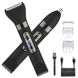 Hatteker 3 in 1 Multifunctional Dual - Head Body Hair Trimmer for Men, IPX7 Waterproof Nose/Eyebrow Trimmer, Rechargeable Body Electric Shaver Razor