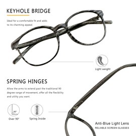 LAMBBAA - Gafas de ordenador con bloqueo de luz azul, estilo vintage, redondas, antifatiga ocular, filtro UV, antiluz azul, para hombres y mujeres, madera