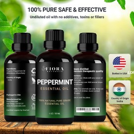 Peppermint Essential Oil by Fiora Naturals - 100% Pure Peppermint Oil for Hair Growth, Skin and Scalp Acne, Diffuser, DIY soap, and Candle Making. Pure Mentha Piperita Oil - 1 oz /30ml | Fiora Naturals